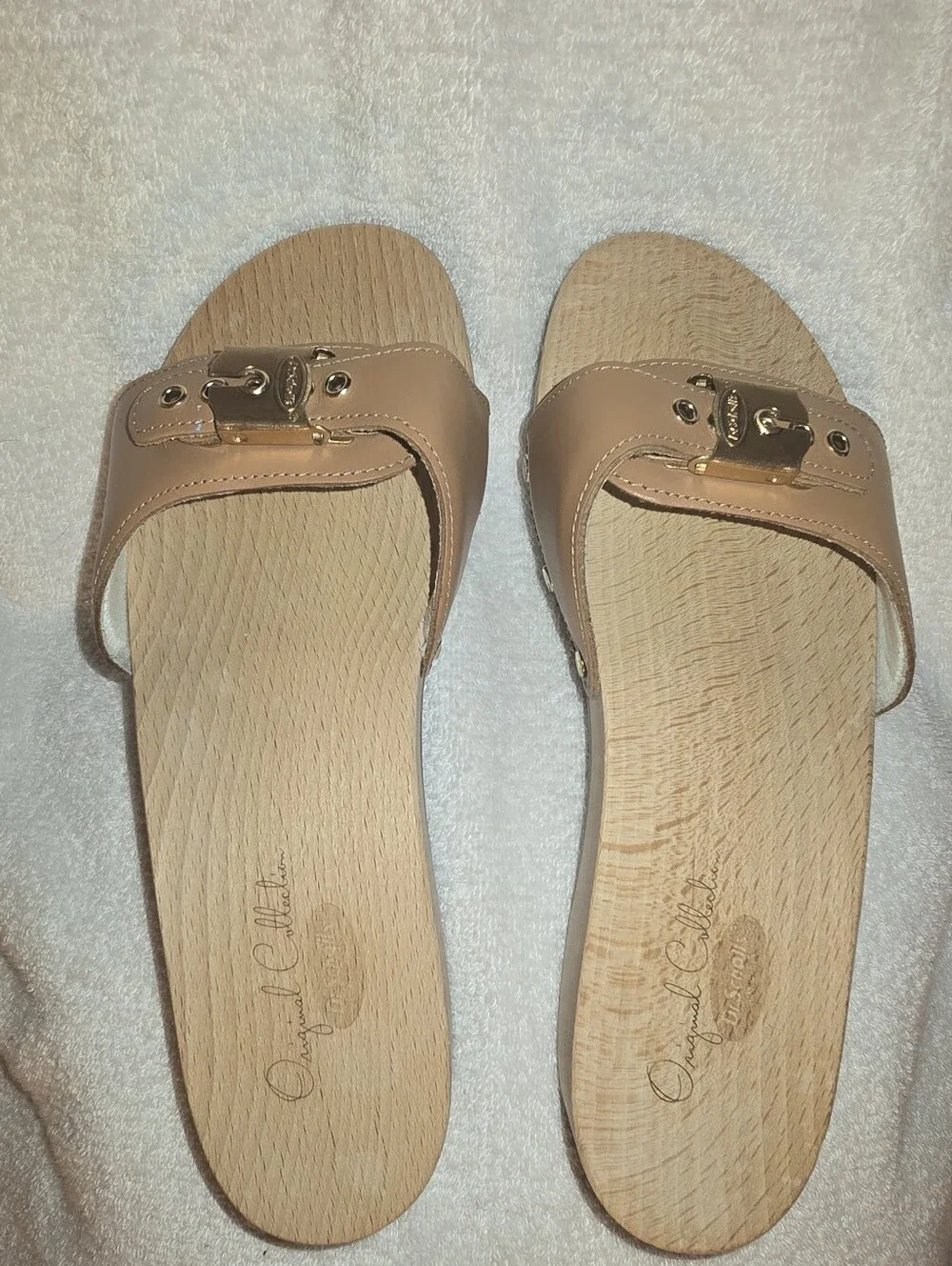 Dr. Scholl’s Original VTG Pescura Tan Wood Slide Sandals Made In Italy Size 7